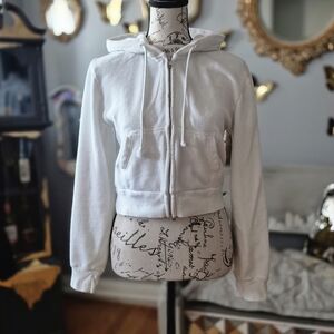 Brandy Melville Classic White Zip-Up Hoodie